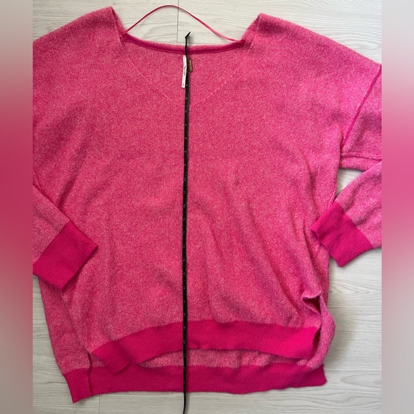 Free People Sweater Weather V-neck sweater pink knit pullover side hem slits - Picture 10 of 12